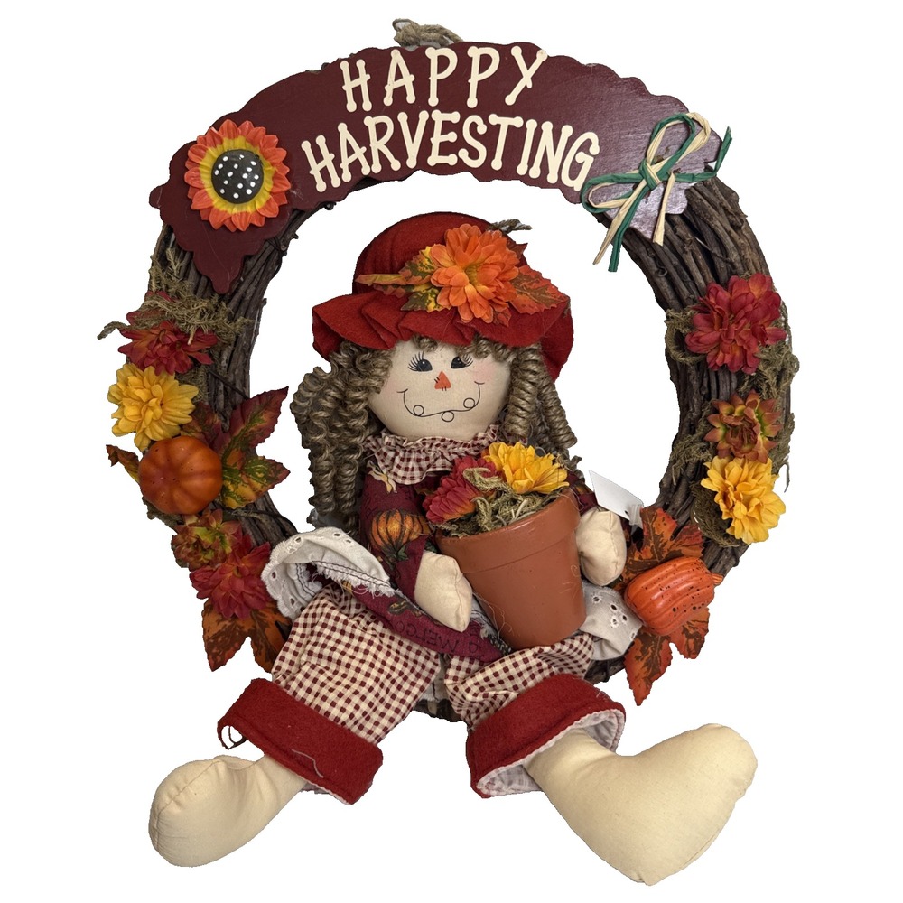 Happy Harvesting Wreath Flower Girl Fall‎ Decor Door Hanger
